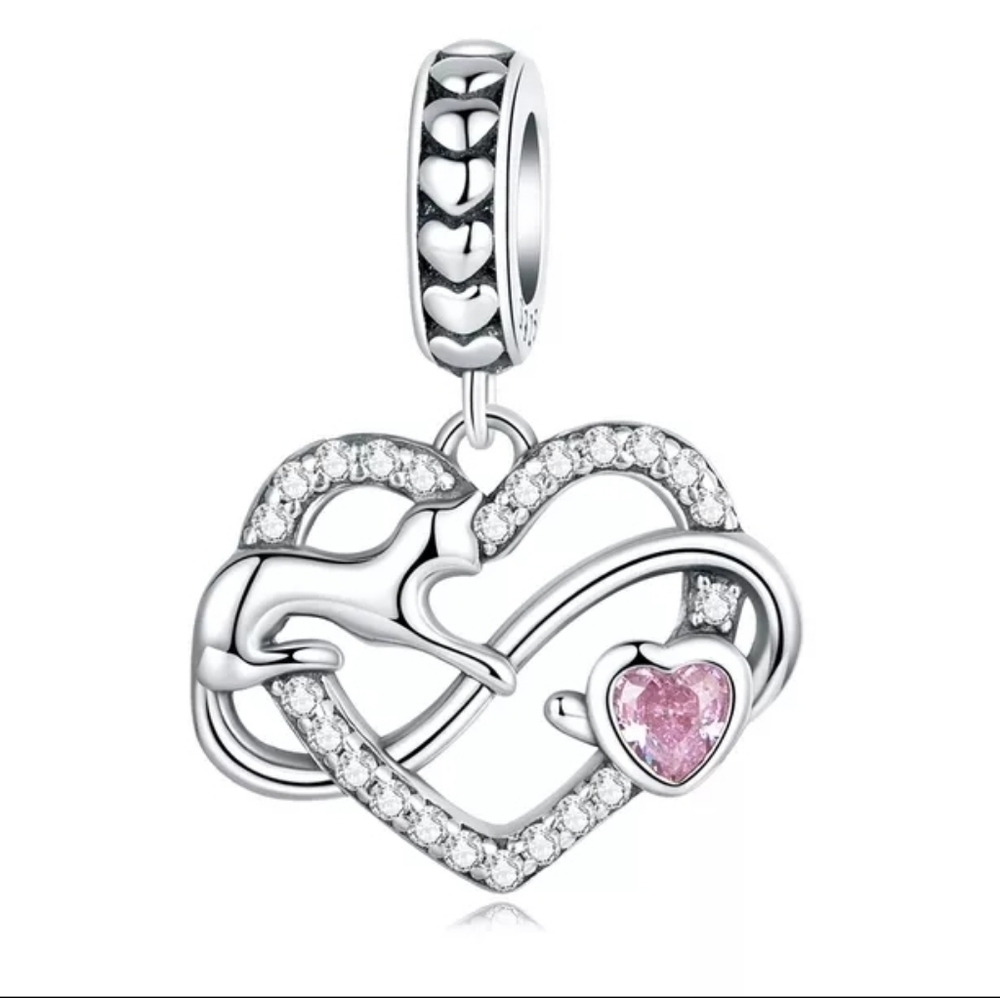 925 Sterling Silver Kitty Cat Infinite Love Dangle Charm